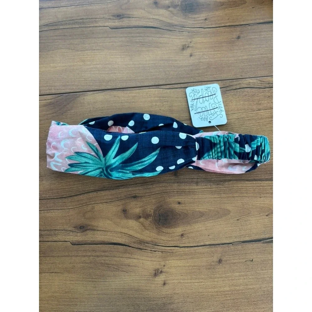 NWT Free People Headband Womens OS Navy Pink Pineapple Polka Dot Twist Front‎